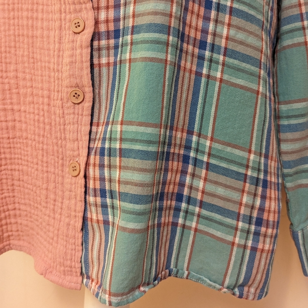 Pastel 100% cotton colour block plaid shirt button collared down oversized small - Picture 15 of 16